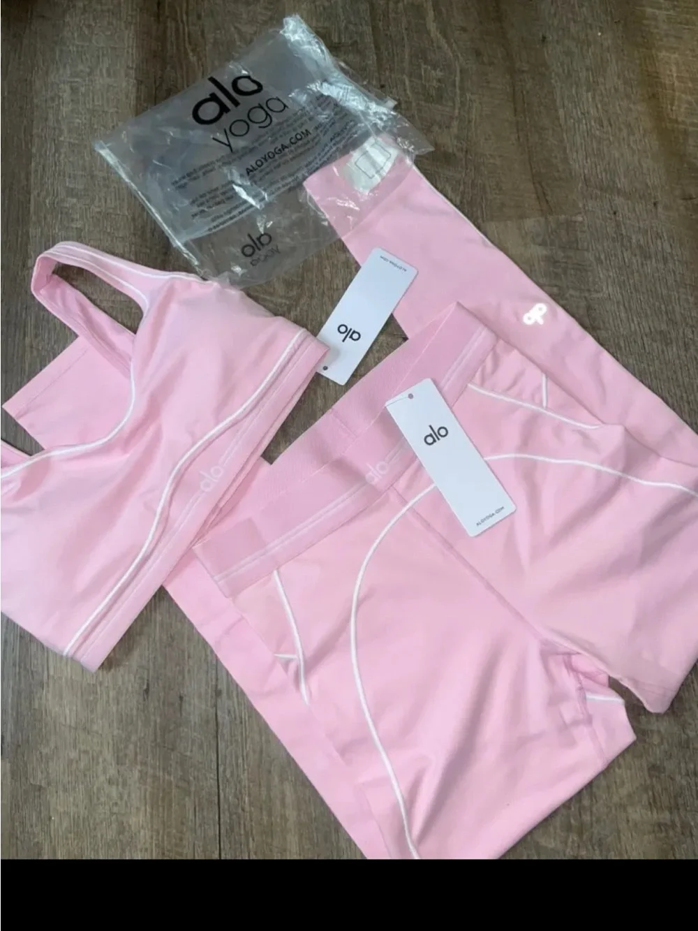 ALO Yoga Kids Pink Leggings and Sports Bra Set